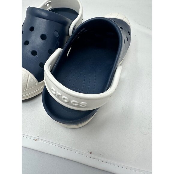 Crocs Kids Navy White Clogs J3 Ventilated Slip-On Sandals Strap Nautical beach - Picture 5 of 14